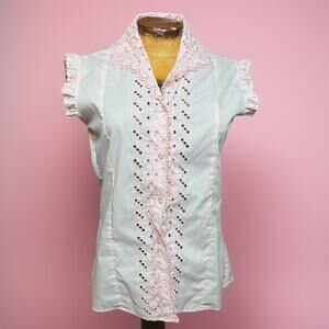 VINTAGE 80s Coquette Lace Pink Pastel Sleeveless Vest Size S Stacy Stag Cottage